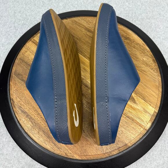 OluKai Hamani Slippers Men\'s Size 7 Blue Leather Slip On Mules main image 2